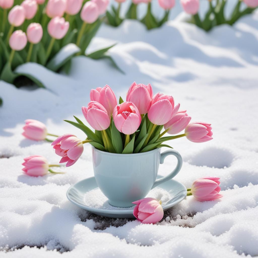 Pink tulips in snow Pink tulips in snow
