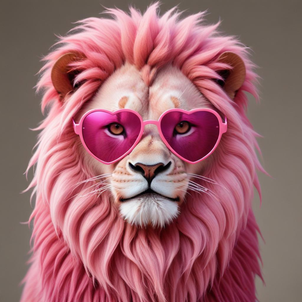 Pink lion with heart-shaped glasses Pink lion with heart-shaped glasses