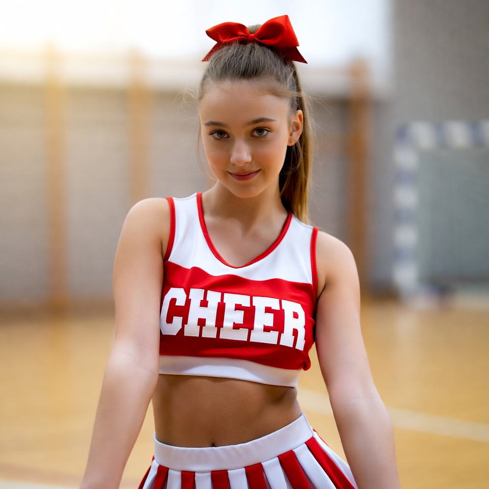 Cheerleader performing in gym Cheerleader performing in gym