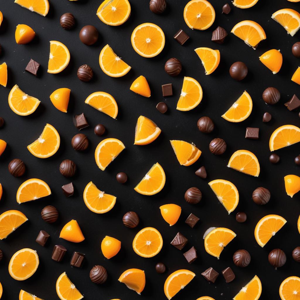 Colorful candy and orange slices arrangement Colorful candy and orange slices arrangement