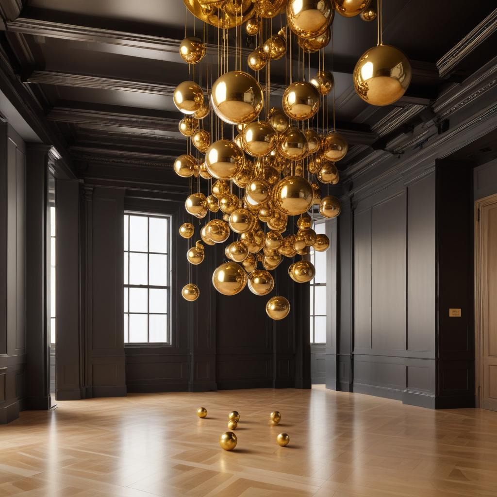 Golden spheres decorate elegant room Golden spheres decorate elegant room
