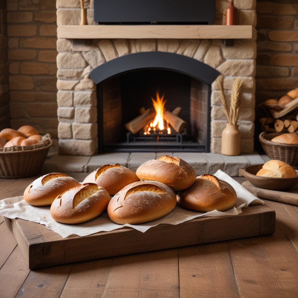 Warm bread by the cozy fireplace Warm bread by the cozy fireplace