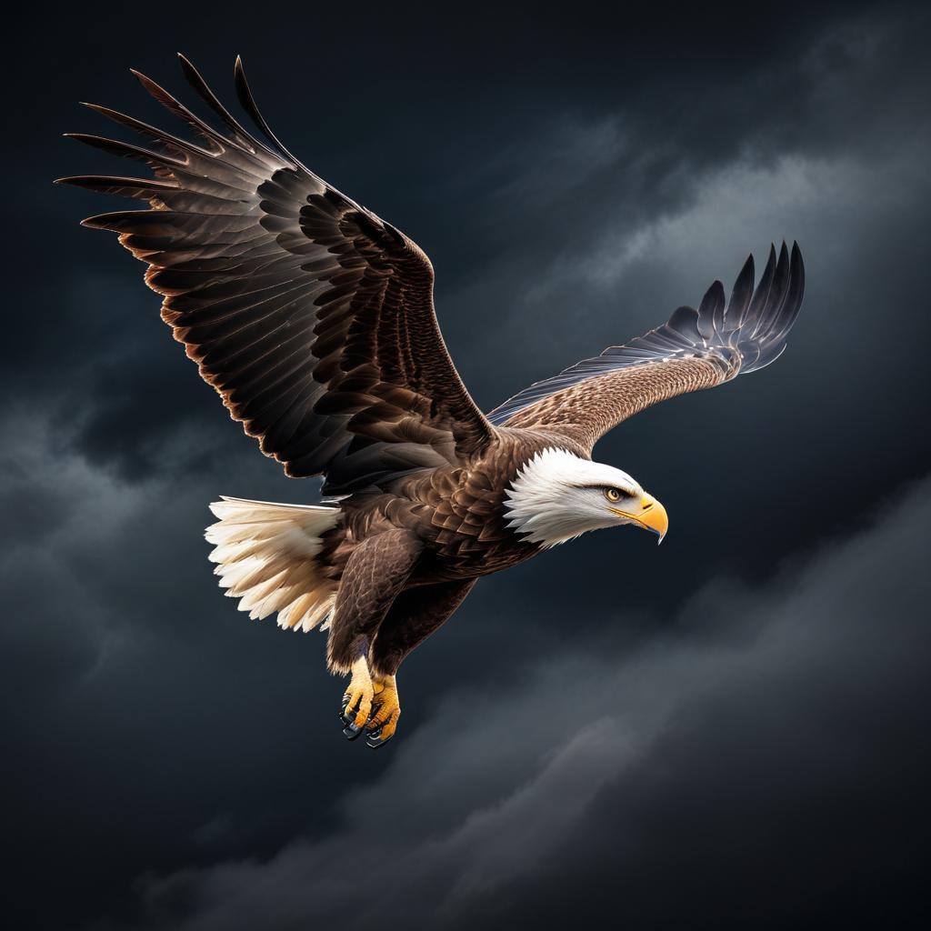 Majestic eagle soaring through dark skies Majestic eagle soaring through dark skies