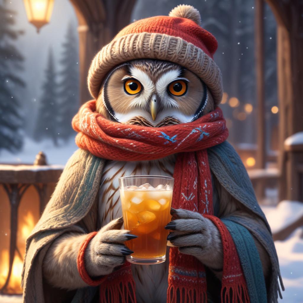 Owl enjoying a winter drink Owl enjoying a winter drink