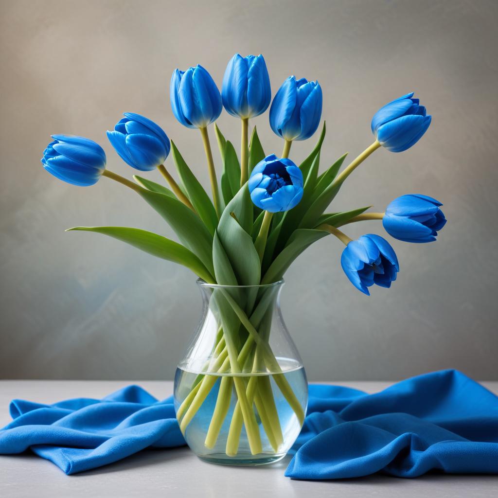 Blue tulips in glass vase arrangement Blue tulips in glass vase arrangement