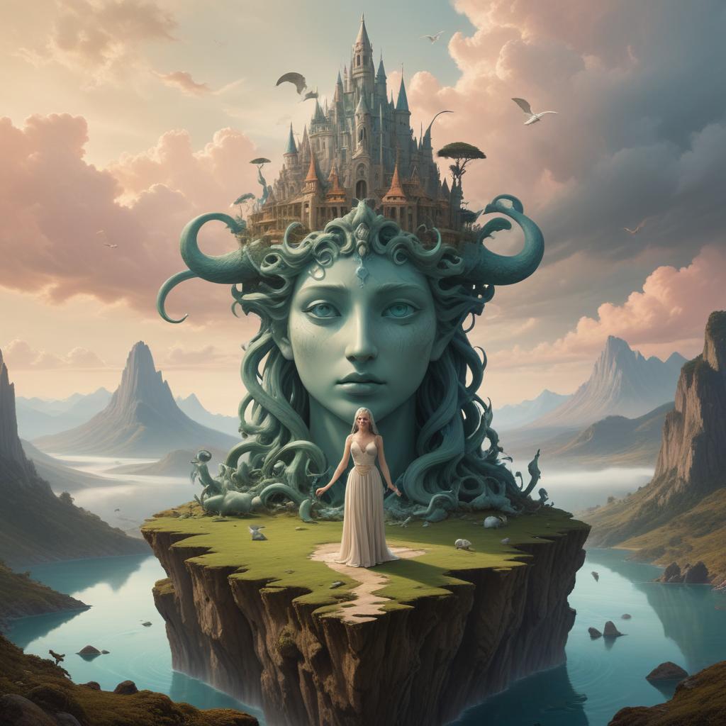 Enchanted landscape with a mystical figure Enchanted landscape with a mystical figure