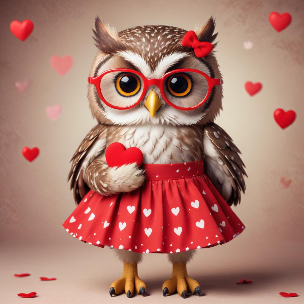 Owl in a red dress holding a heart Owl in a red dress holding a heart