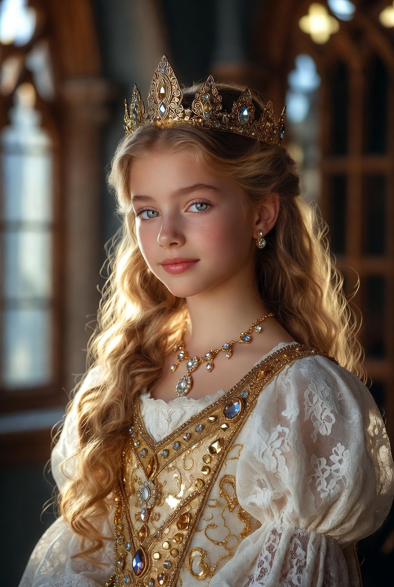 Young girl in royal attire smiles Young girl in royal attire smiles