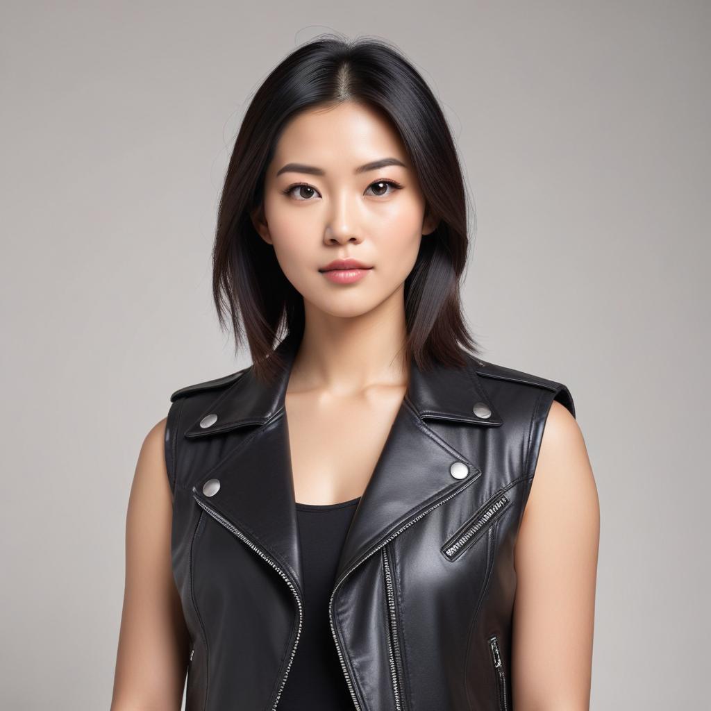 Stylish woman in leather vest Stylish woman in leather vest
