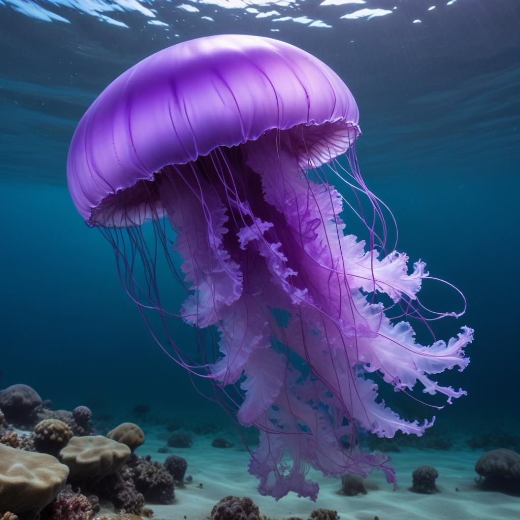 Purple jellyfish drifting in clear water Purple jellyfish drifting in clear water
