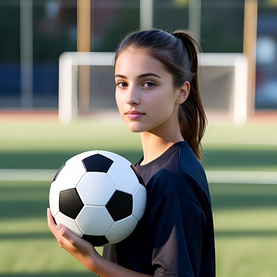 Young athlete holds soccer ball with confidence Young athlete holds soccer ball with confidence