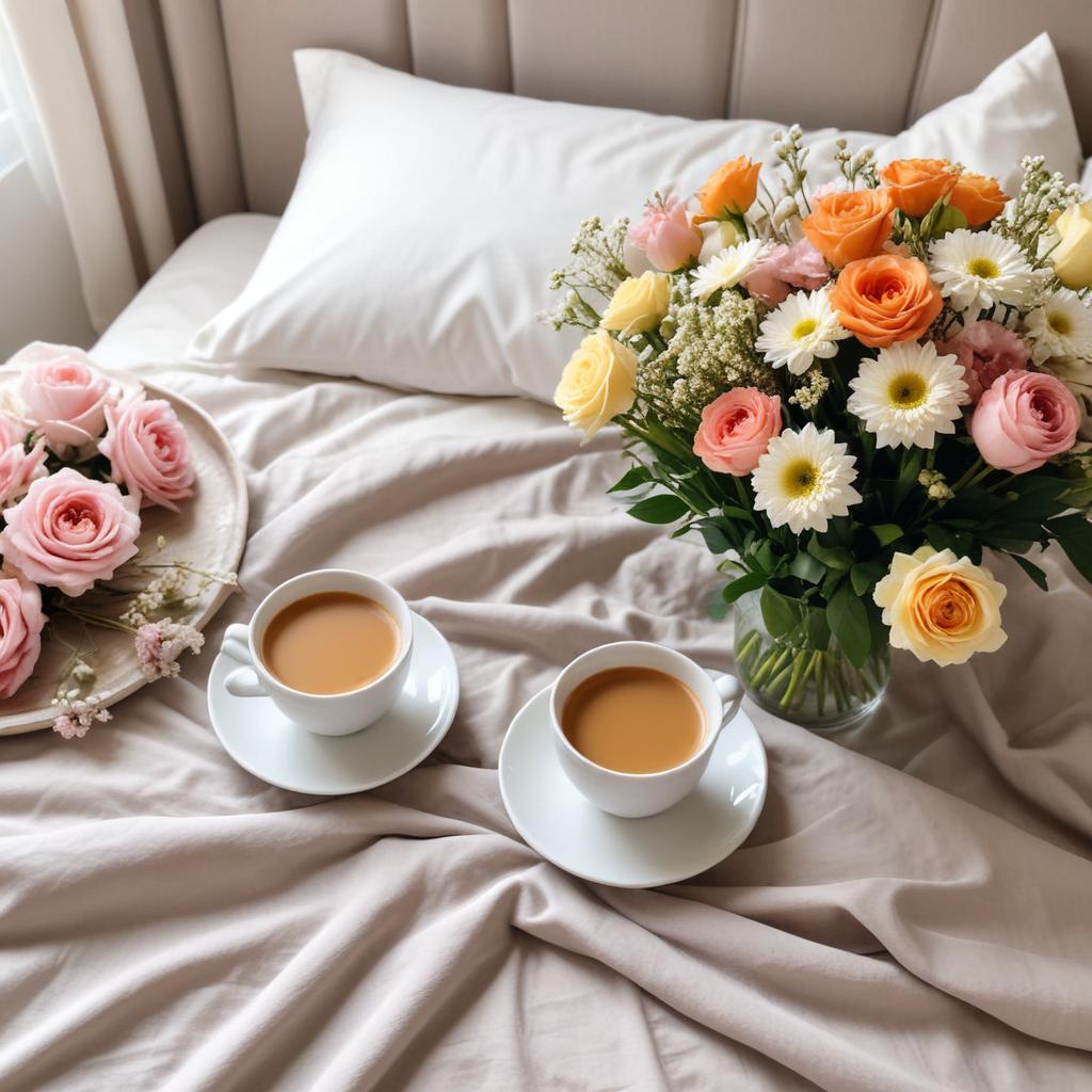 Cozy morning with flowers and coffee Cozy morning with flowers and coffee