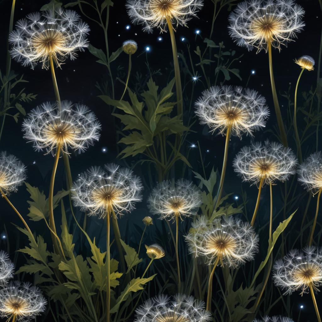Dandelions shining under moonlight Dandelions shining under moonlight