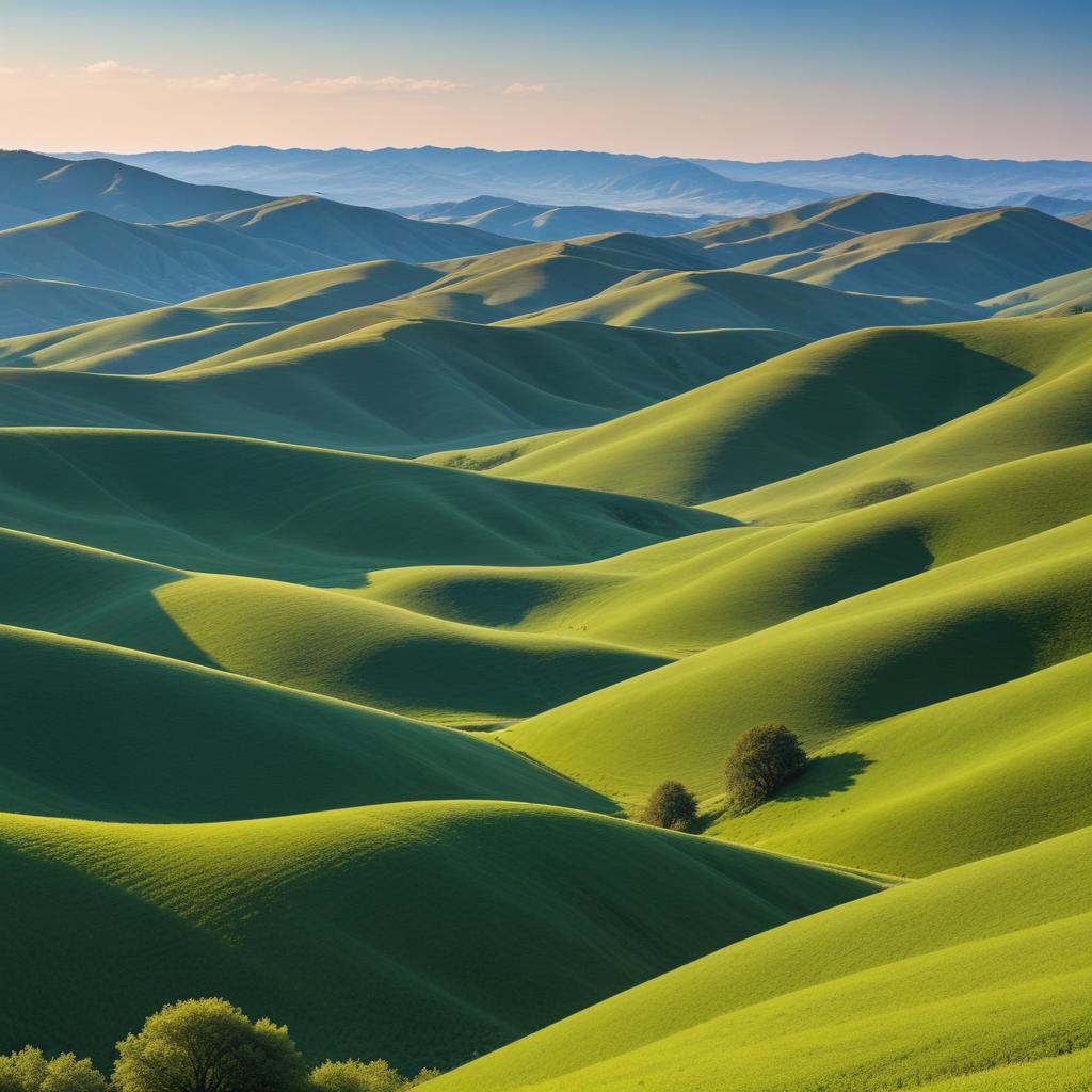 Rolling green hills under blue sky Rolling green hills under blue sky