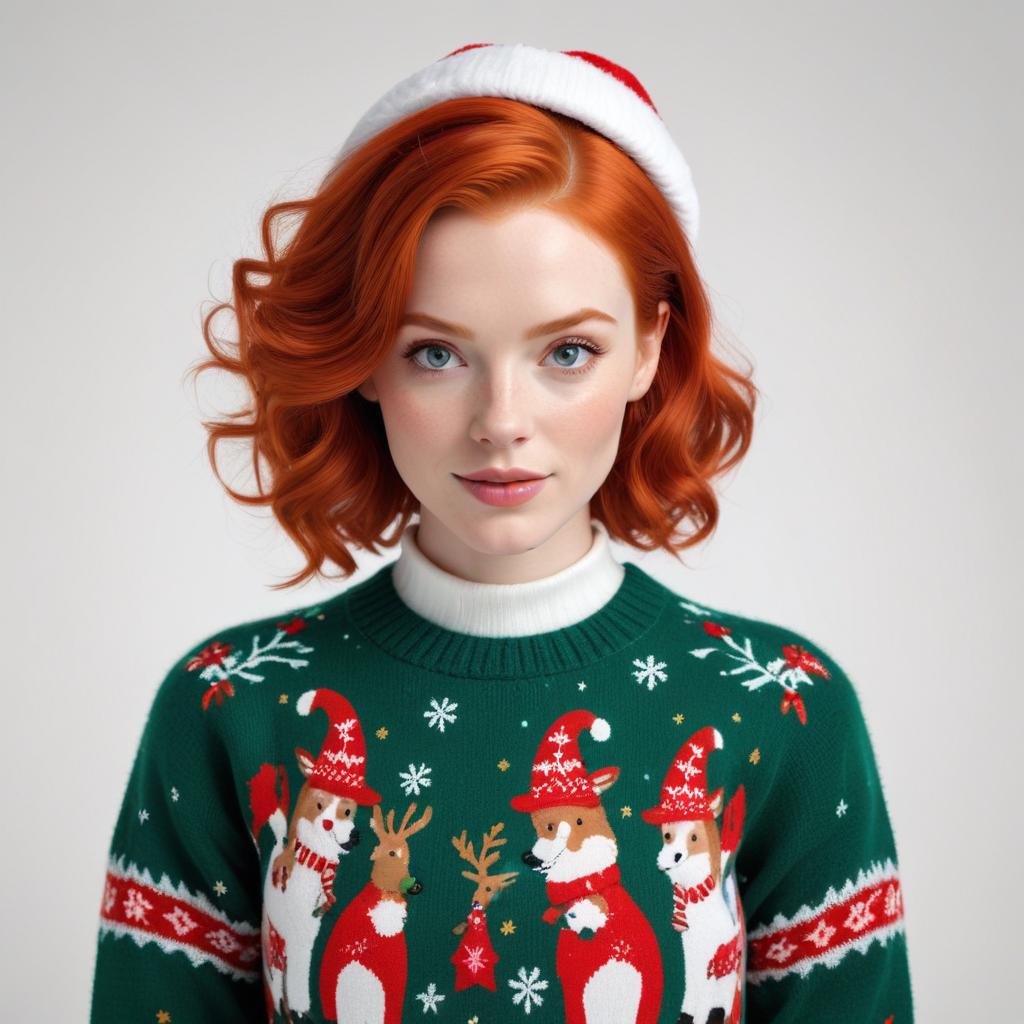 Festive redhead in holiday sweater Festive redhead in holiday sweater