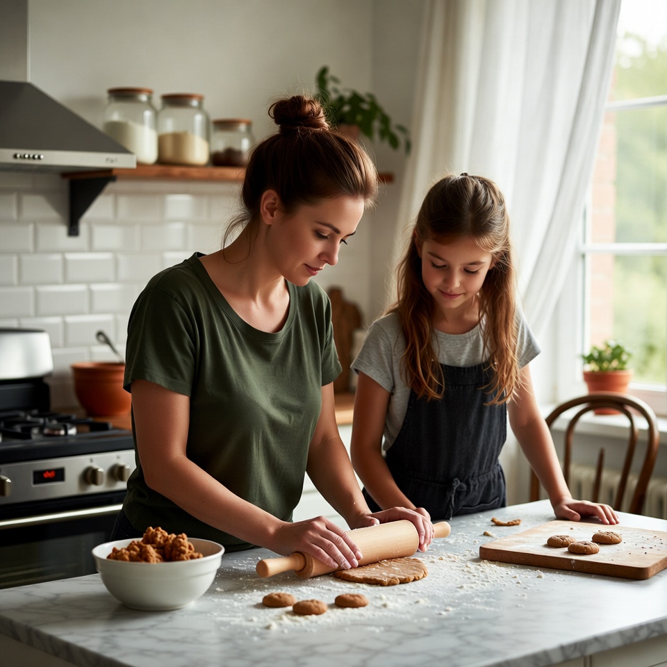 Baking cookies with mother and daughter Baking cookies with mother and daughter