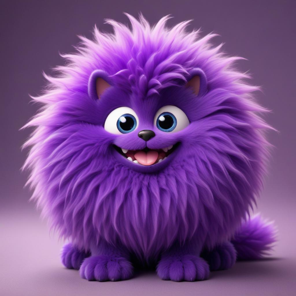 Purple fluffy creature with playful expression Purple fluffy creature with playful expression