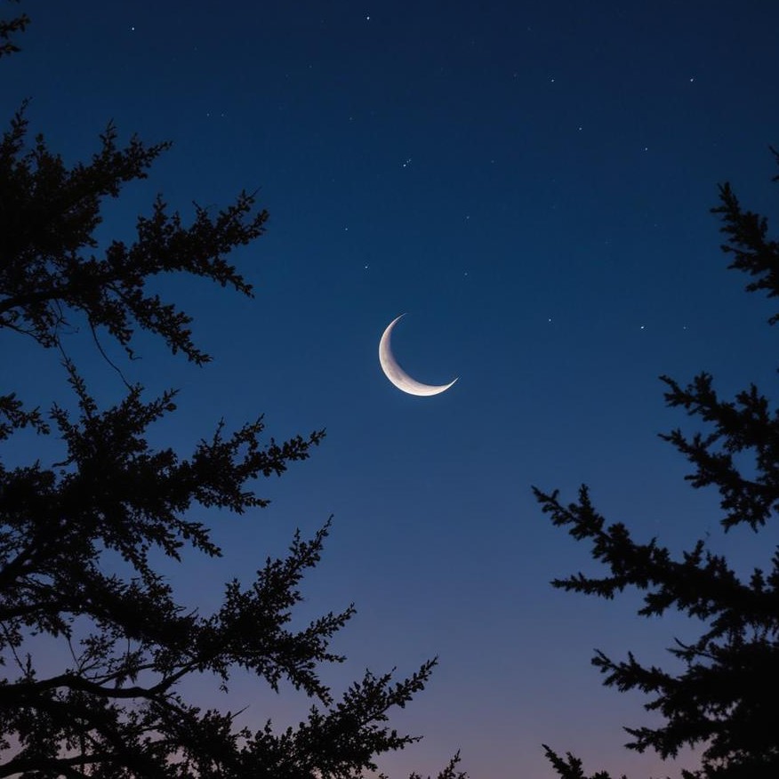 Moonlit sky over trees at dusk Moonlit sky over trees at dusk