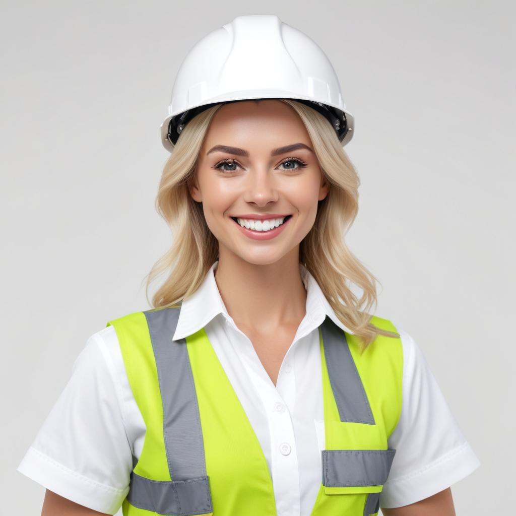 Woman in safety gear smiling brightly Woman in safety gear smiling brightly