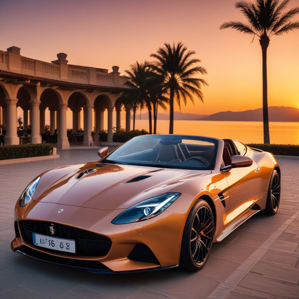 Sunset drive with a luxury sports car Sunset drive with a luxury sports car