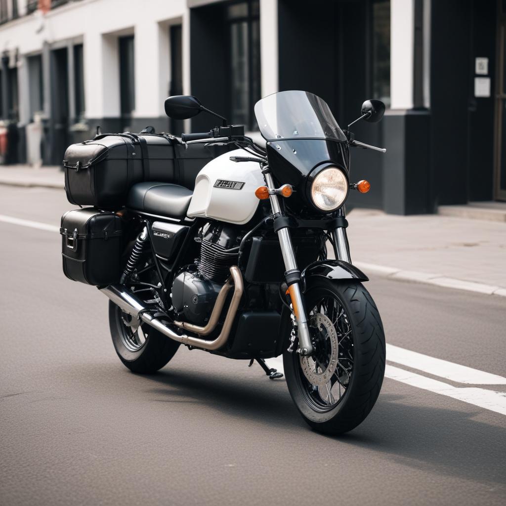 Classic motorcycle parked on city street Classic motorcycle parked on city street