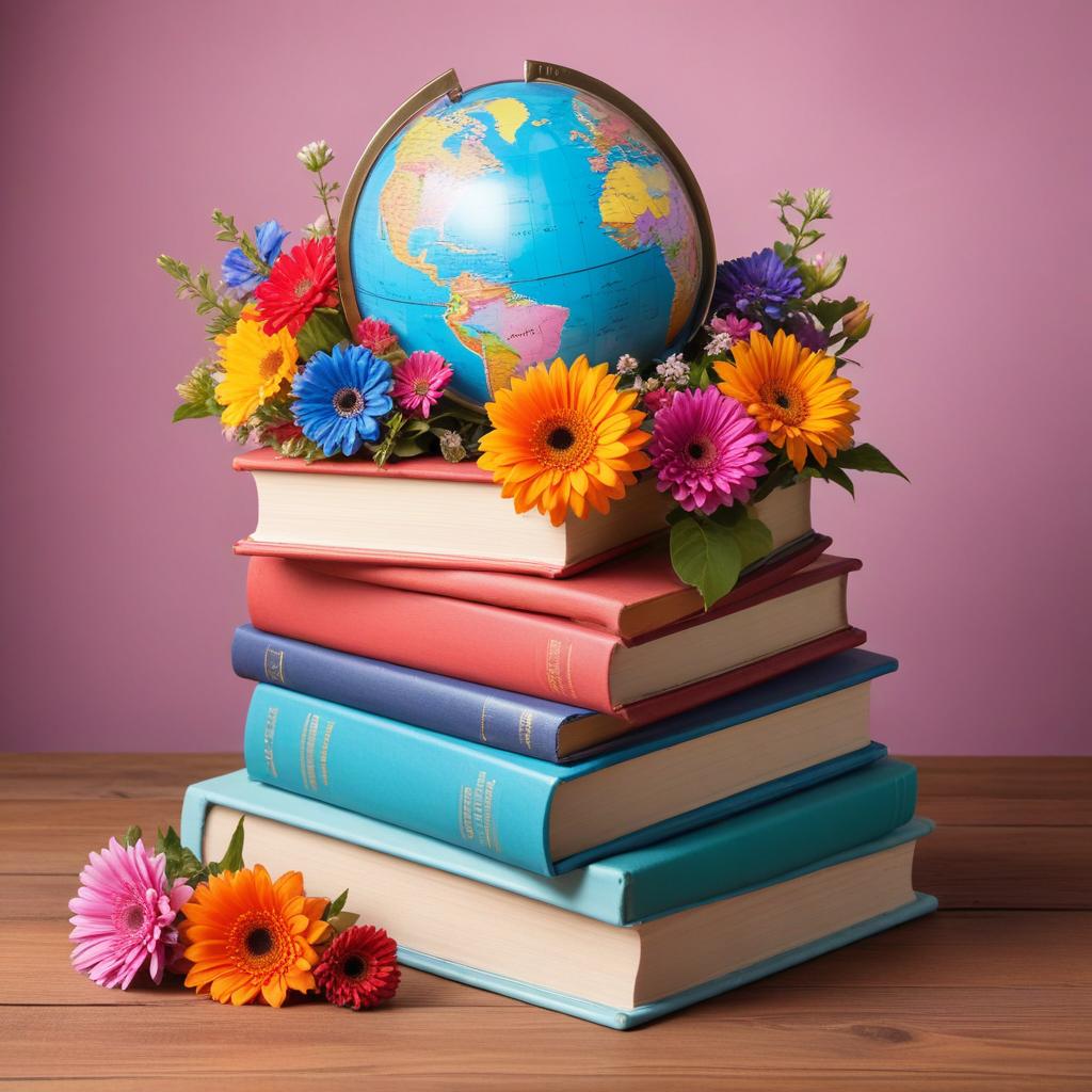 Colorful globe and books display Colorful globe and books display
