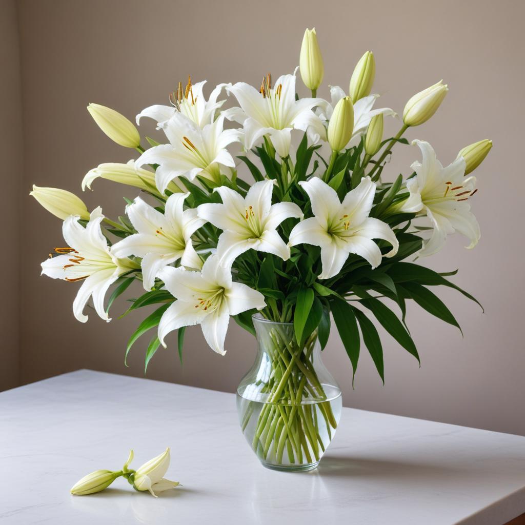 Elegant white lilies in a vase Elegant white lilies in a vase
