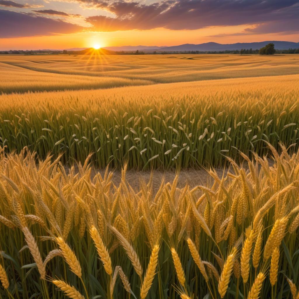Sunset over golden wheat field Sunset over golden wheat field