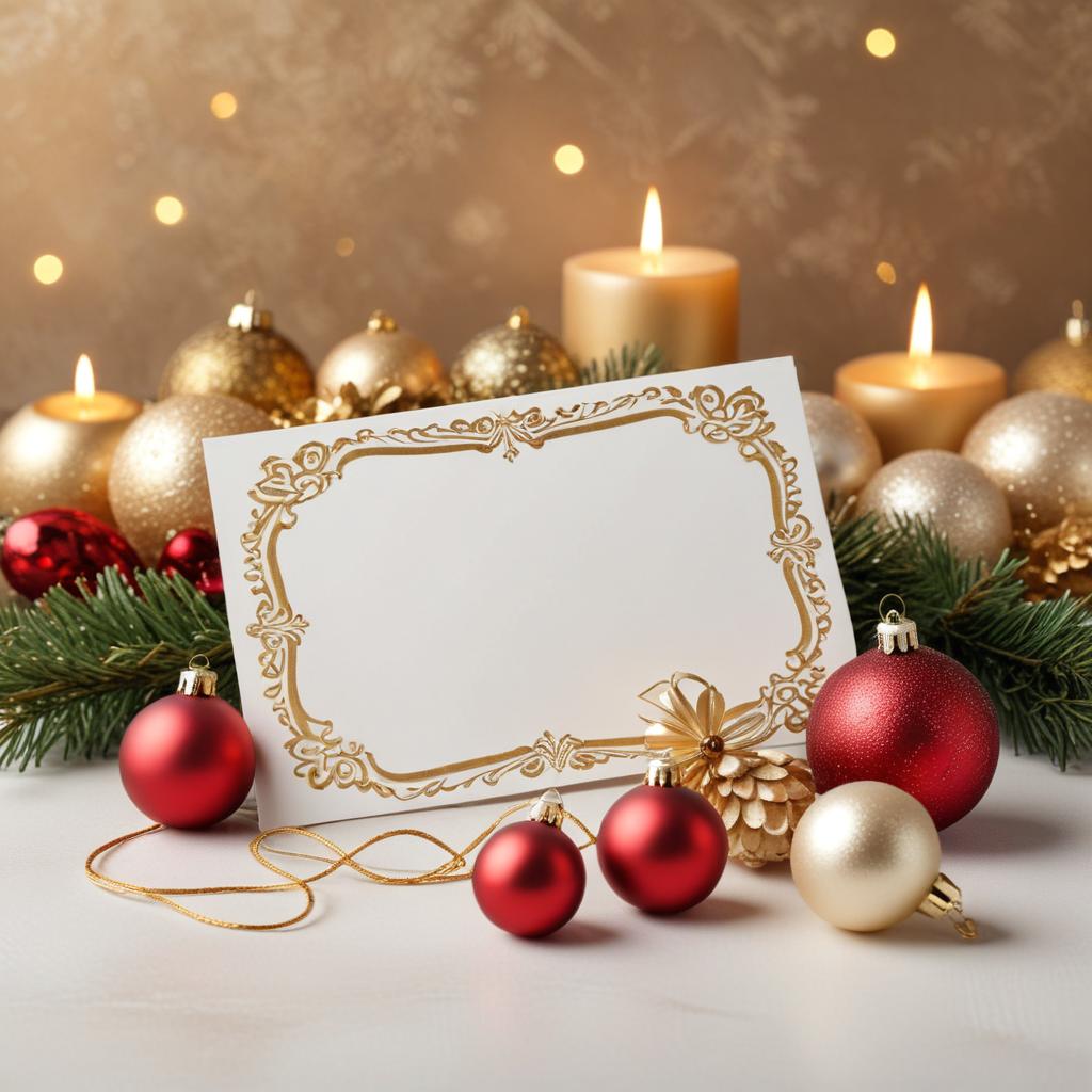 Festive holiday decorations with blank card Festive holiday decorations with blank card