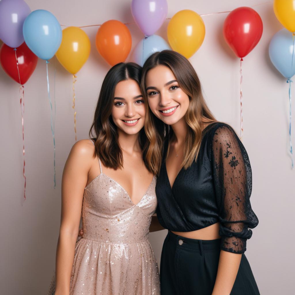 Friends celebrate with balloons at party Friends celebrate with balloons at party