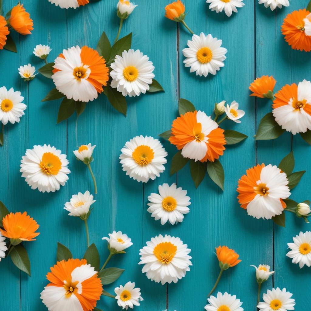 Colorful flowers on turquoise background Colorful flowers on turquoise background