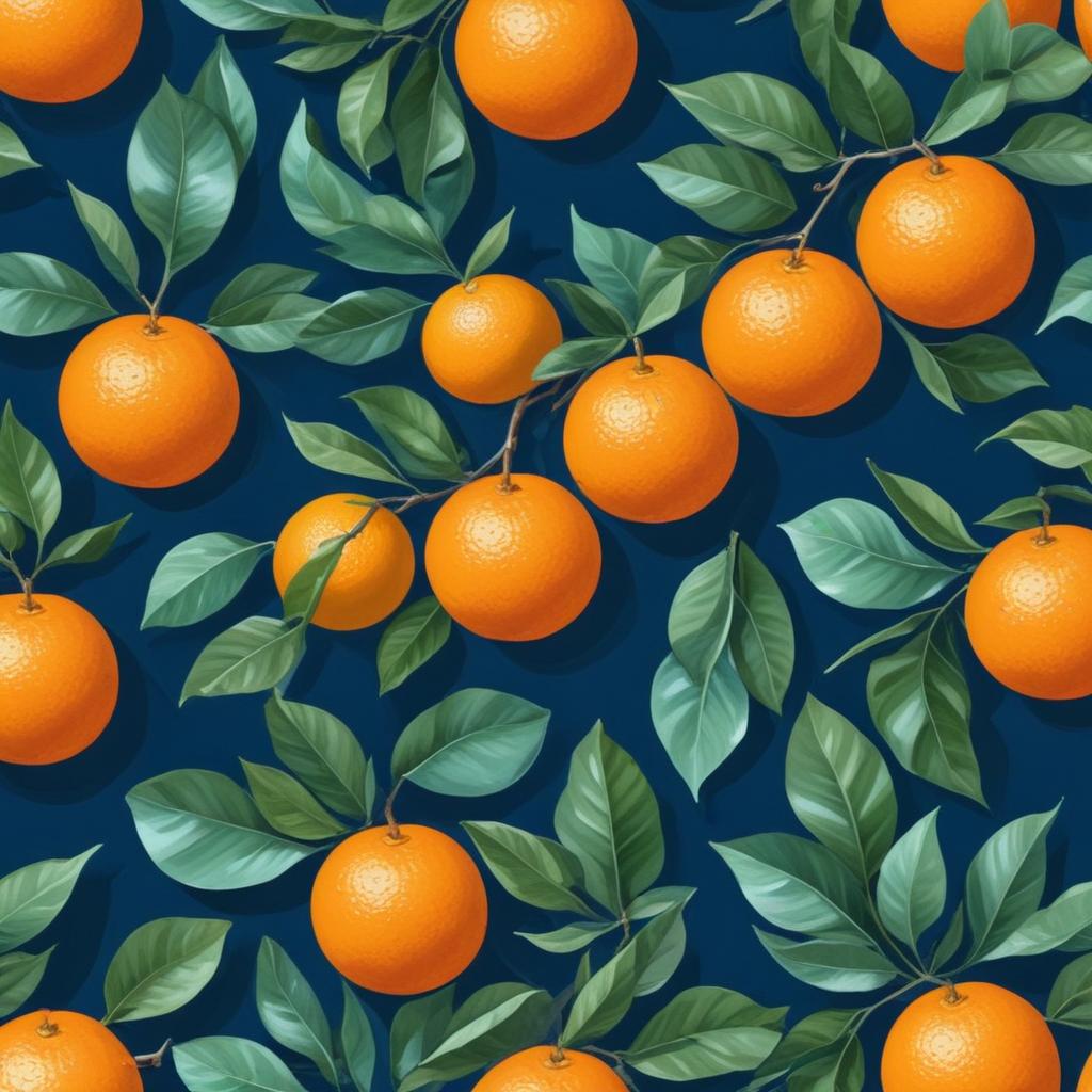 Bright orange fruit pattern on blue background Bright orange fruit pattern on blue background