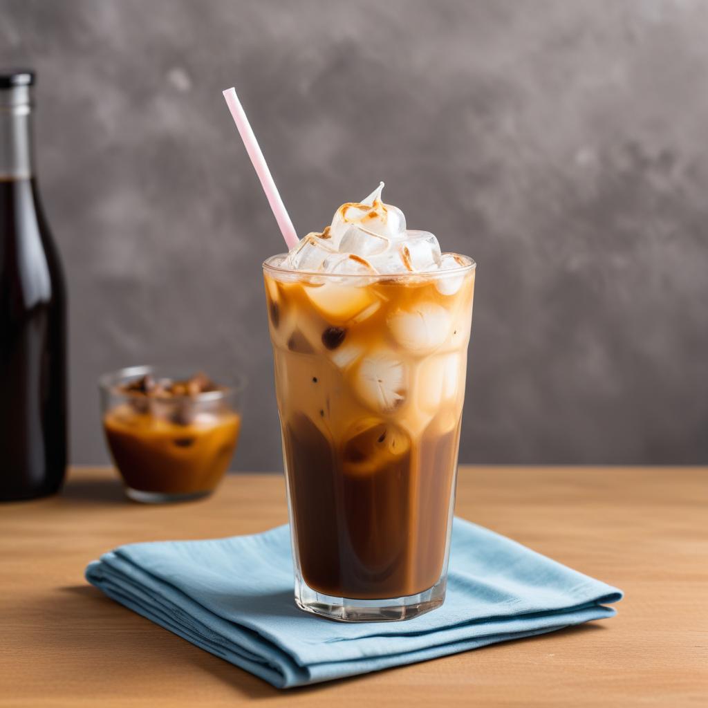 Iced coffee in a glass with cream Iced coffee in a glass with cream