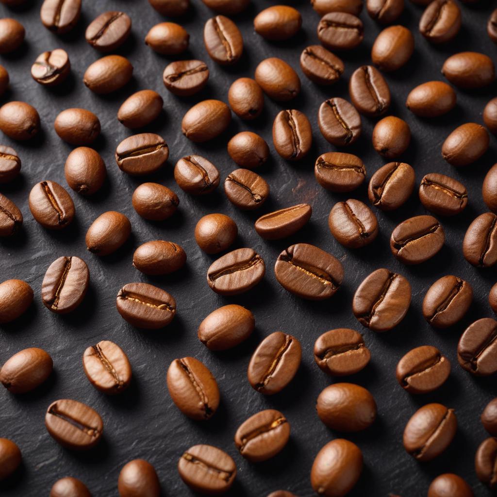 Freshly roasted coffee beans spread out Freshly roasted coffee beans spread out