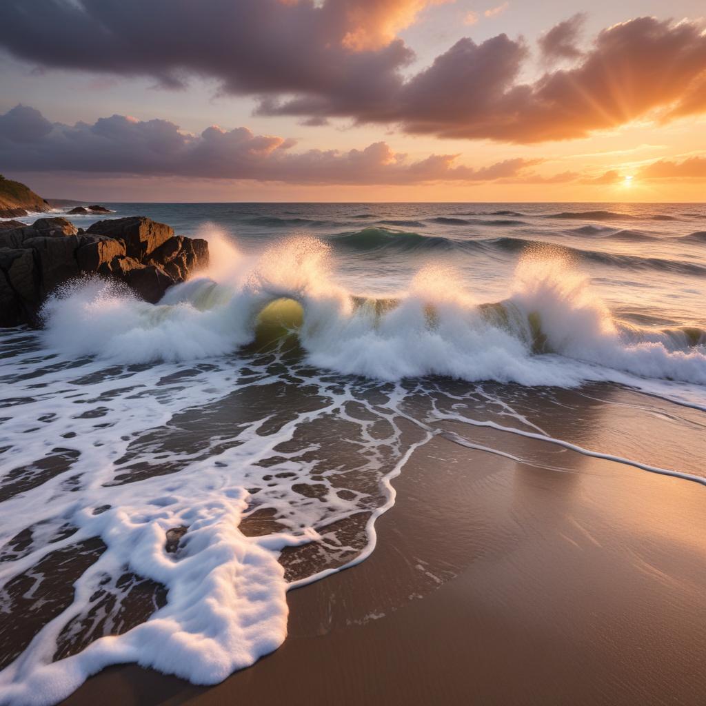 Waves crashing at sunset on the beach Waves crashing at sunset on the beach
