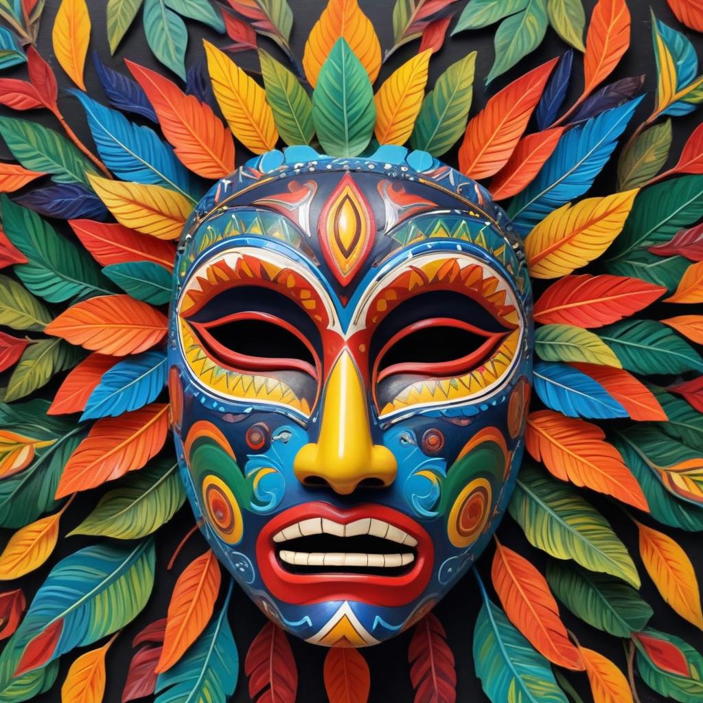 Colorful mask with vibrant foliage design Colorful mask with vibrant foliage design