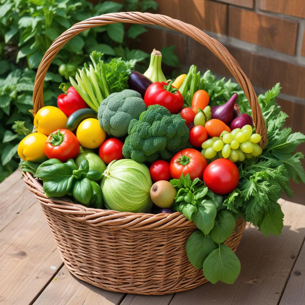 Colorful vegetable basket on wooden surface Colorful vegetable basket on wooden surface
