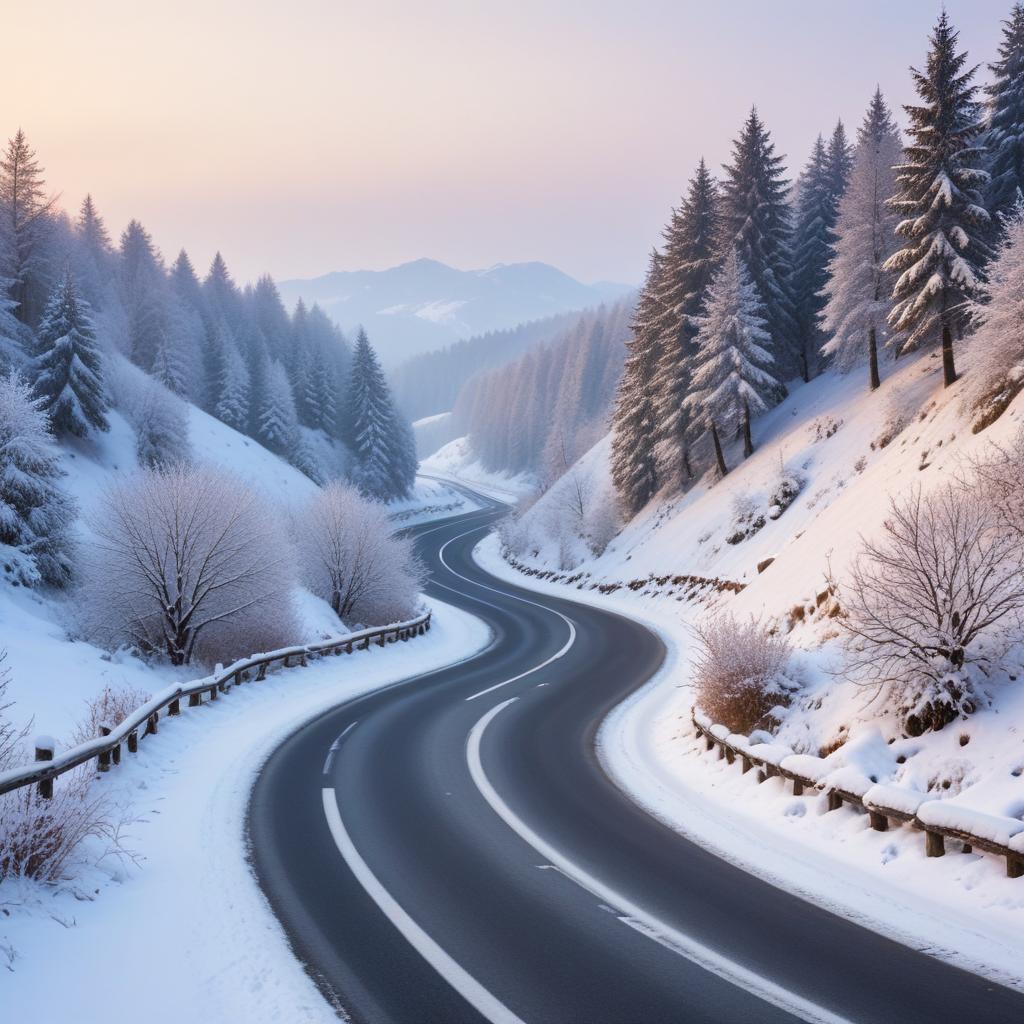 Scenic winter road surrounded by trees Scenic winter road surrounded by trees