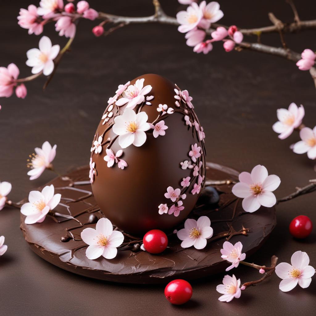 Chocolate egg with cherry blossoms Chocolate egg with cherry blossoms