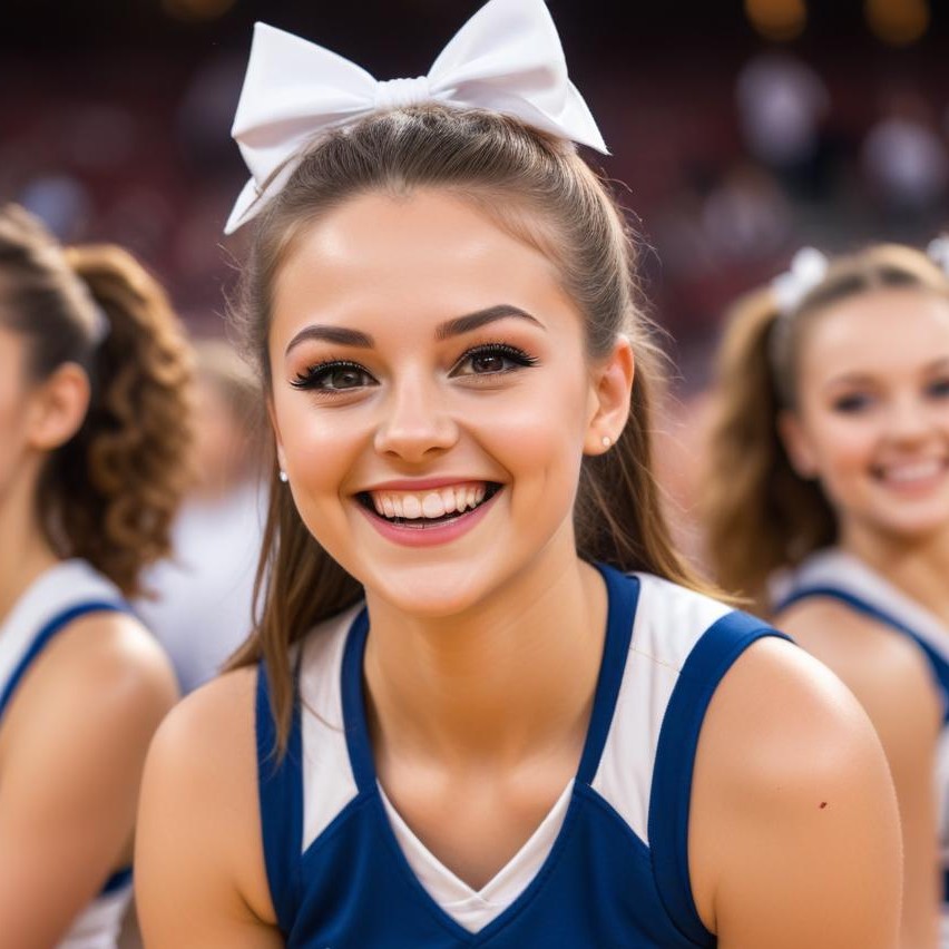 Cheerleader smiling during performance Cheerleader smiling during performance
