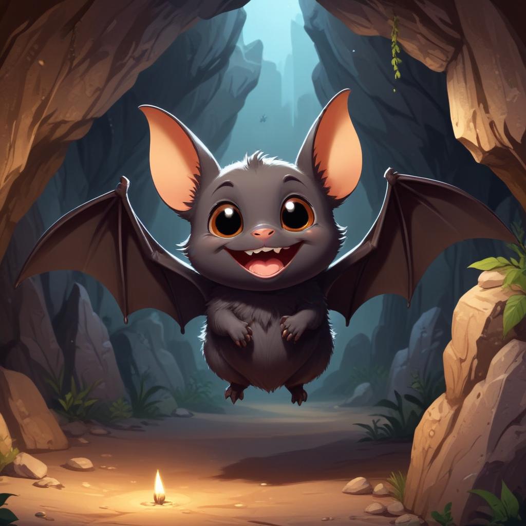 Cute bat in a cave setting Cute bat in a cave setting