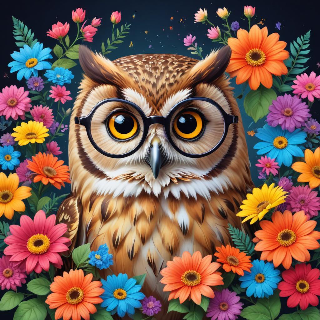 Owl with glasses surrounded by flowers Owl with glasses surrounded by flowers