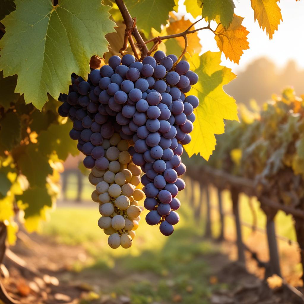 Bright grapes hanging in vineyard Bright grapes hanging in vineyard