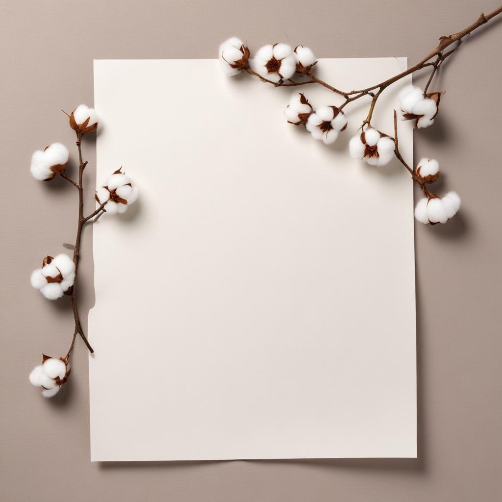 Cotton branches with blank paper display Cotton branches with blank paper display