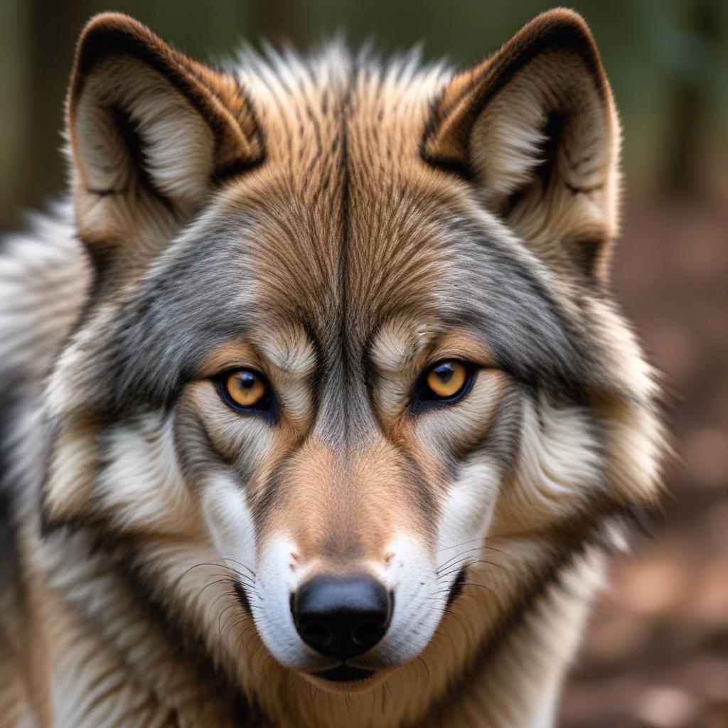 Majestic wolf in forest setting Majestic wolf in forest setting