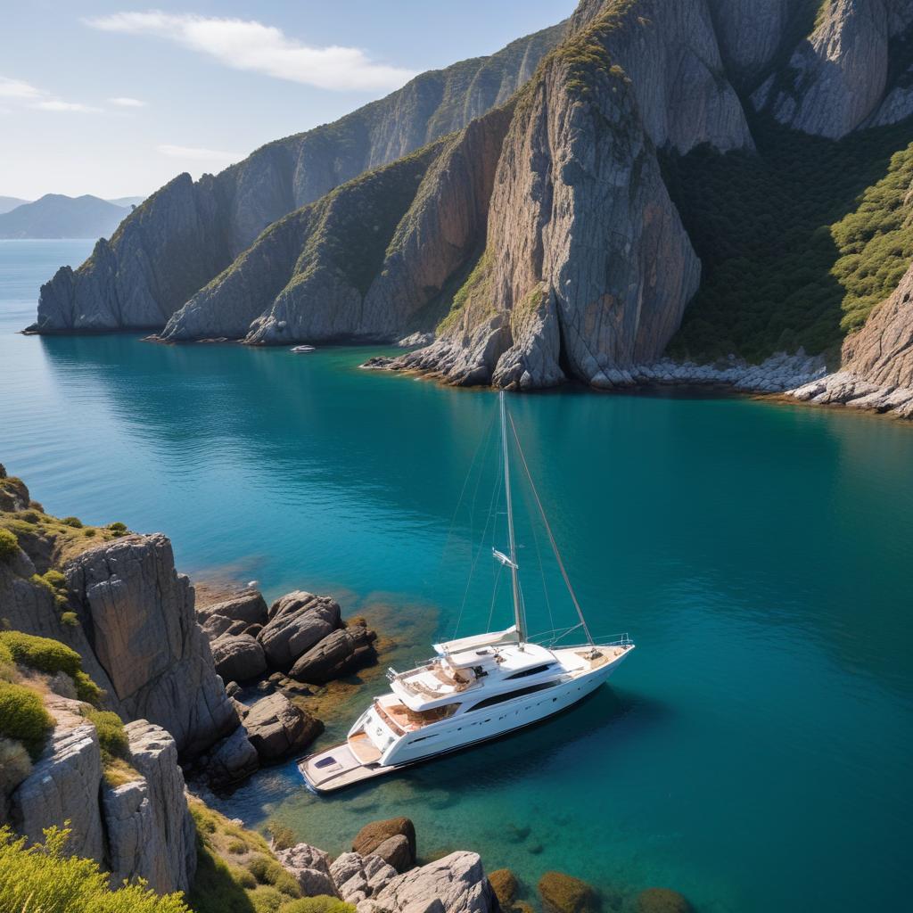 Luxury yacht anchored in serene bay Luxury yacht anchored in serene bay