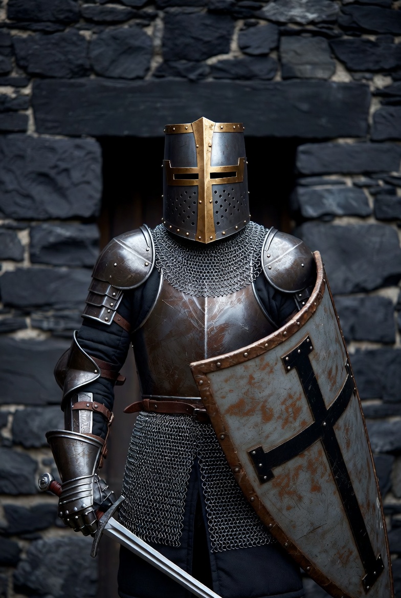 Knight in armor at fortress Knight in armor at fortress