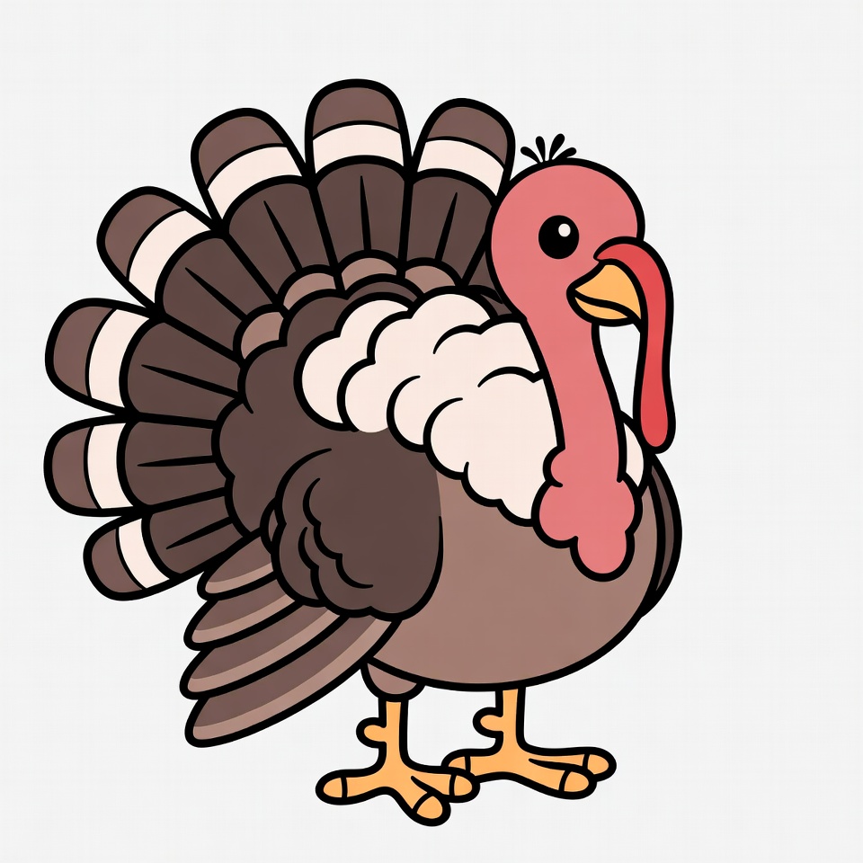 Colorful cartoon turkey character standing proudly Colorful cartoon turkey character standing proudly