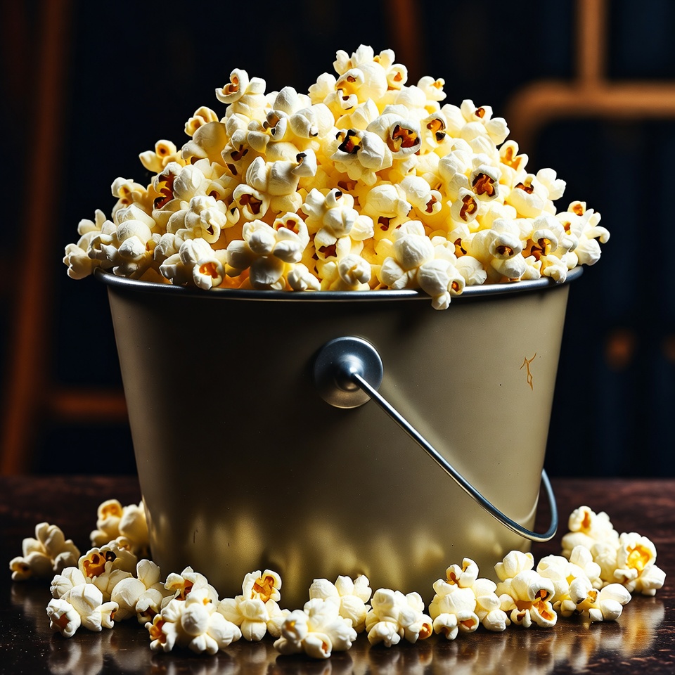 Delicious popcorn in a metal bucket Delicious popcorn in a metal bucket