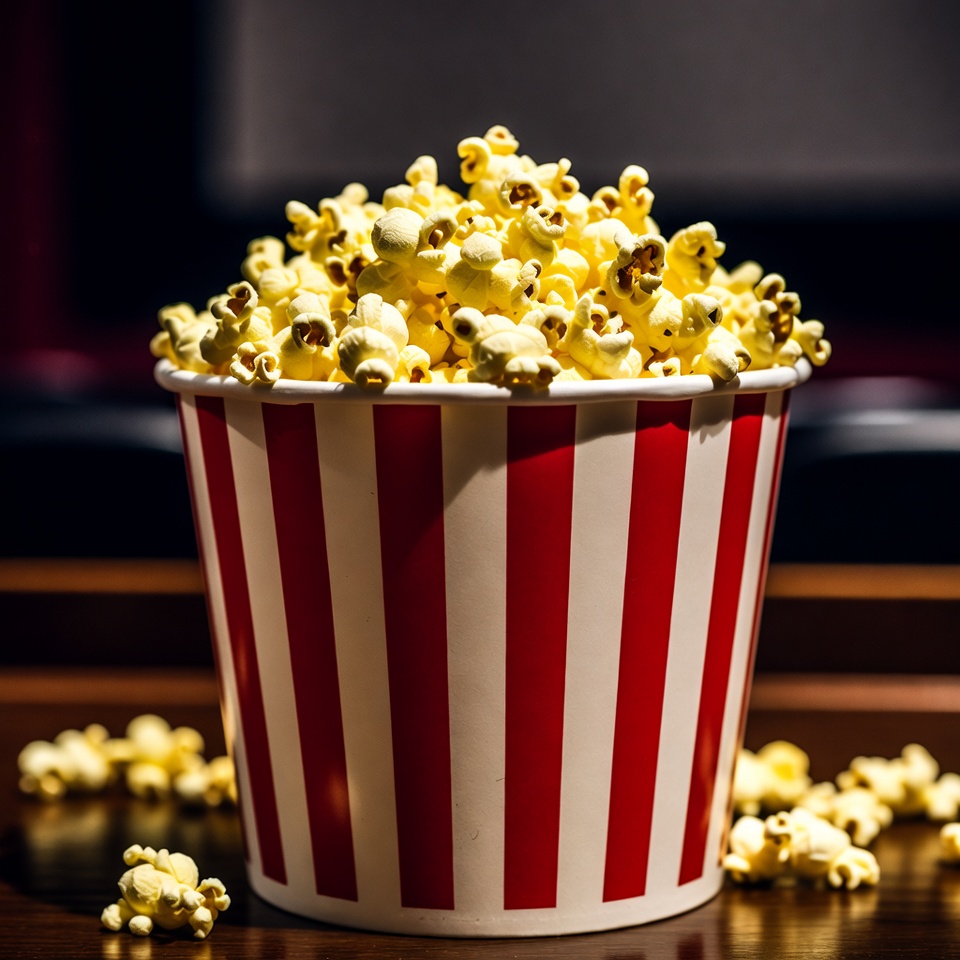 Fresh popcorn in striped bucket Fresh popcorn in striped bucket
